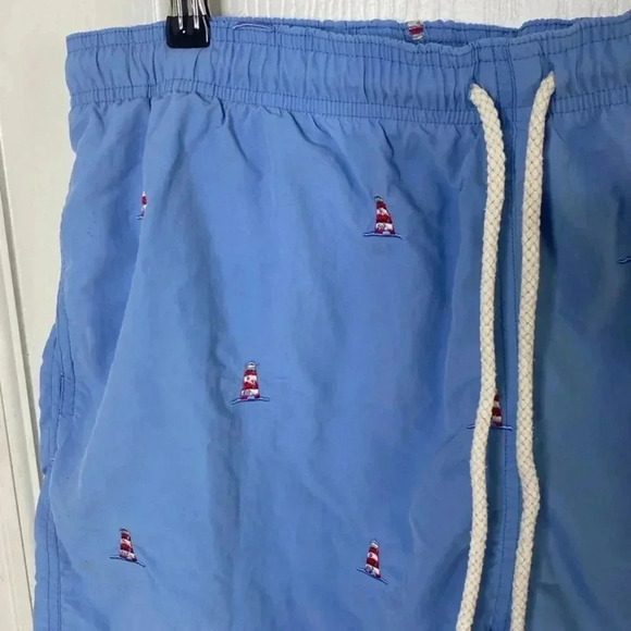 J. McLaughlin Mens Lighthouse Print Blue Swim Shorts - Picture 2 of 5